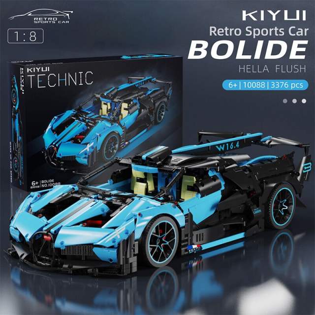 KIYUI 10088 bolide super car building blocks 1:8 Bugatti Bolide Sports Car Model 3376pcs Bricks.