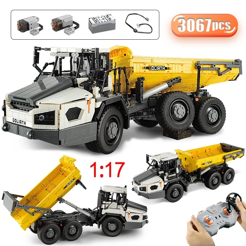 CaDa C61054 Moc Technical 1:17 Articulated Dump Truck Car Model 3067pcs building blocks toys with Motor ship from China.