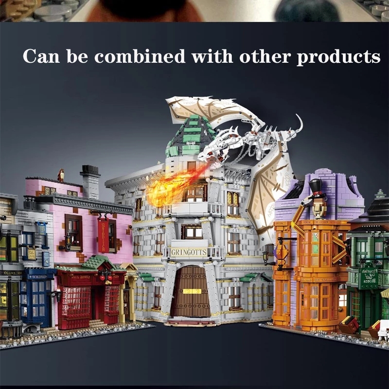 In stock MORK 032101 Moc Movie & Game Gringotts Bank & Ukranian Ironbelly Dragon - Diagon Alley 4185pcs building blocks ship fr