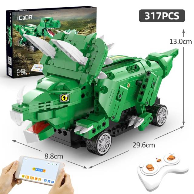 CaDa C59002 MOC Technical Remote Control Dinosaur World Triceratops Model Building Blocks 317pcs with Motor ship from China.