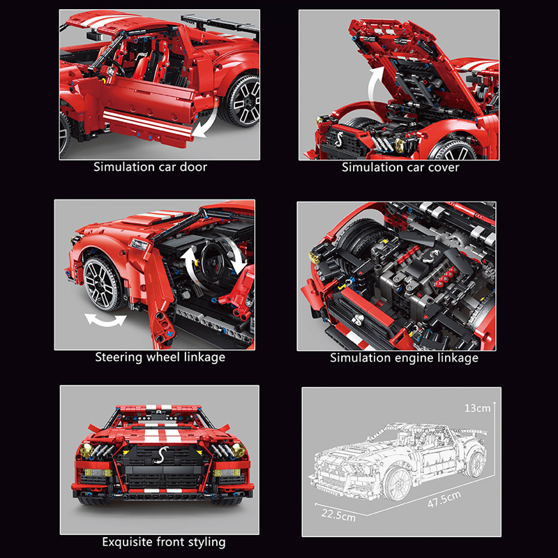 TaiGaoLe T5017B Moc Technical  Red Super Car 1:10 Shelby Gt500 Building Blocks 2814pcs without Motor Gift ship from China.