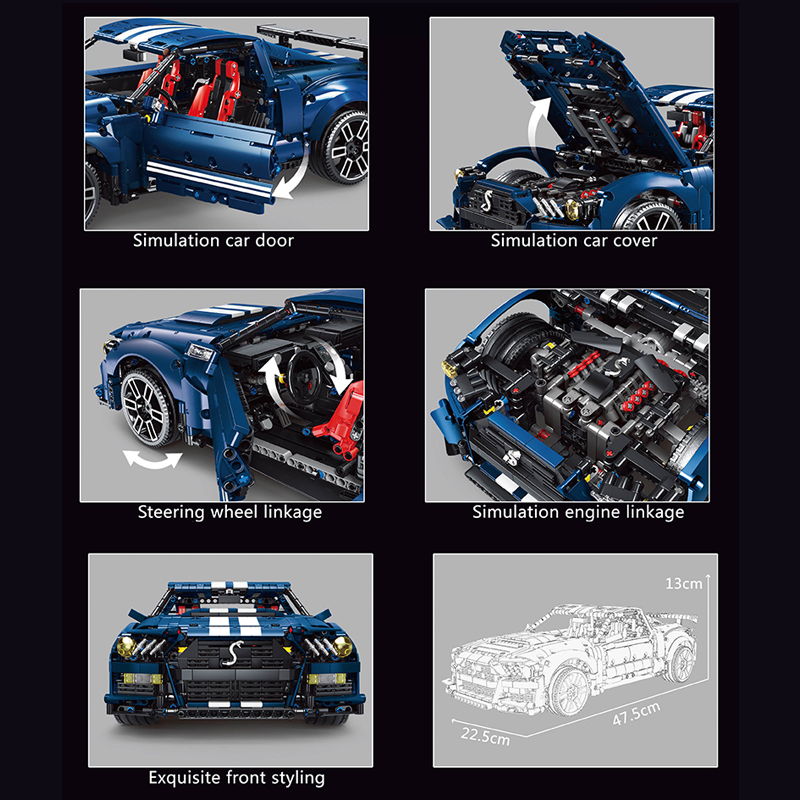 TaiGaole T5017A  Technical MOC Shelby Gt500 1:10 Car Model Building Blocks without Motor 2814pcs ship from China.