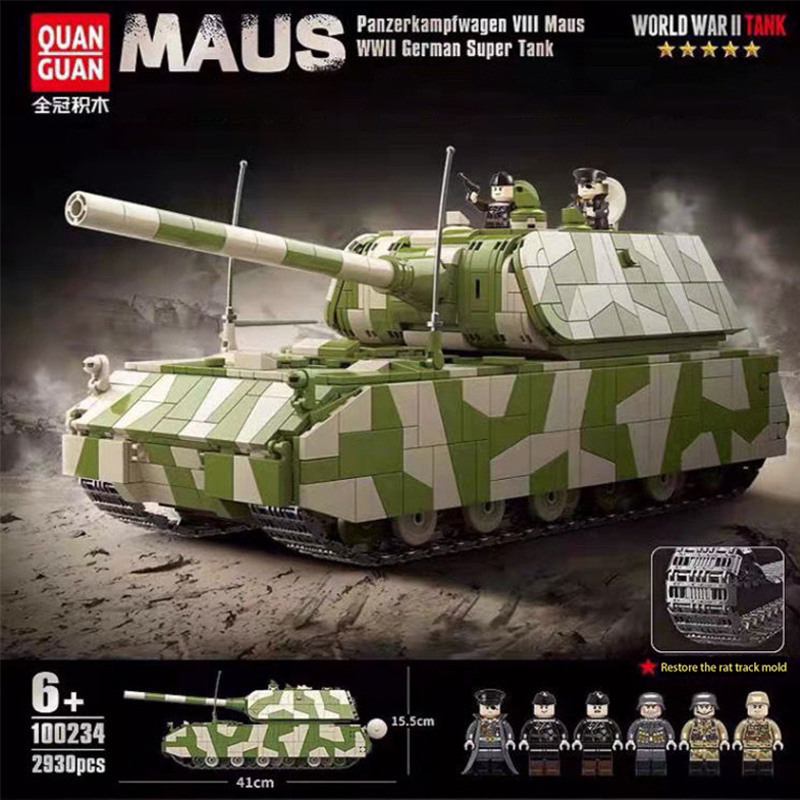 QUANGUAN 100234 Military Panzerkampfwagen Maus German Super Tank Building Blocks 2930pcs bricks toy no box from China.