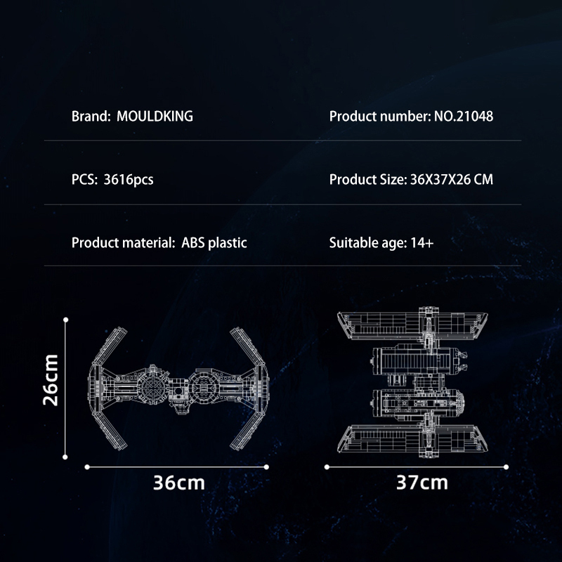 Mould King 21048 Movie Technical Star Wars No.T1 Fighter Tie Bomber Building Blocks 3616pcs bricks Toys Ship from China.