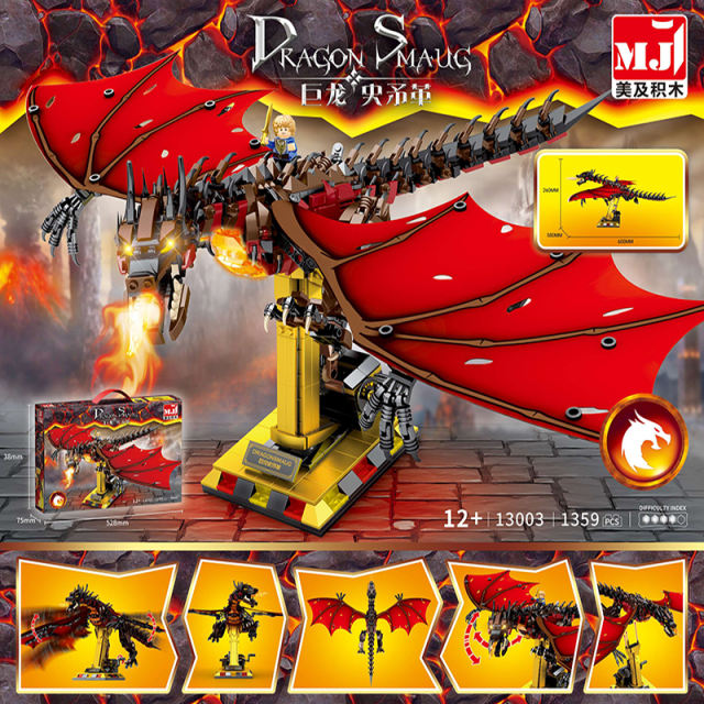 MJI 13003 Movie & Game The Lord of the Rings Dragon Smaug Model Building Blocks 1359pcs Bricks Toys From China