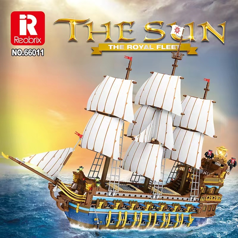 Reobrix 66011 Moc Movie Pirates The Royal Fleet The Sun ship Building Blocks 3162pcs bricks toys From Europe Delivery