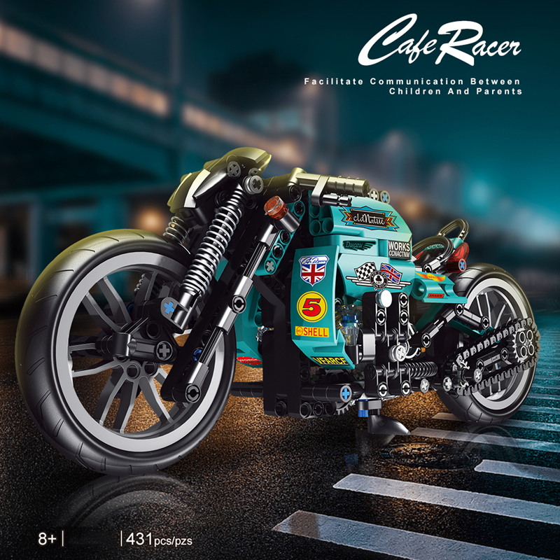 Lucky Star 50025 Technic Moc Cafe Racer Motorcycle Model building blocks 431pcs Bricks Toys from China.