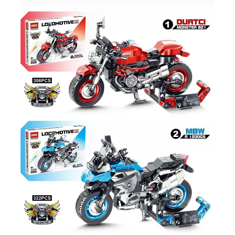 LWCK 80008-1 Moc Technic &quot;Ducati&quot;Racers  &quot;Monster&quot; 821 Motorcycle Model Building Blocks 306pcs bricks Toys from China.