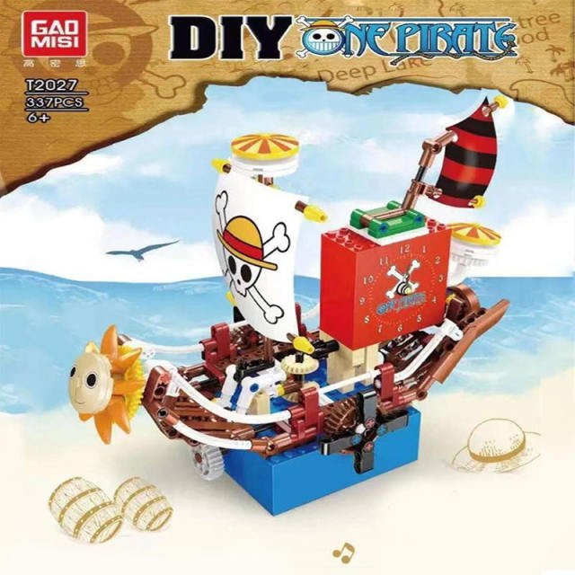 GaoMiSi T2027 337pcs Music Box Real Clock One Piece Thousand Sunny Pirates Ship Building Blocks Toy from China