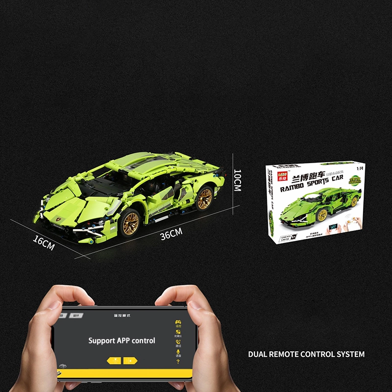 LD0754 Moc Technic APP Remote Control Rambo Sports Car Model Building Blocks 1280pcs bricks with light From China. [with Motor]