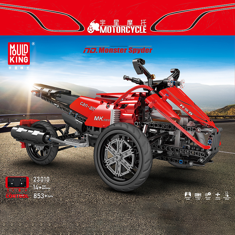Mould King 23010 Moc Technic "Monster "Syder Motorcycle Model Building Blocks 853pcs APP Remote Control Ship From China.