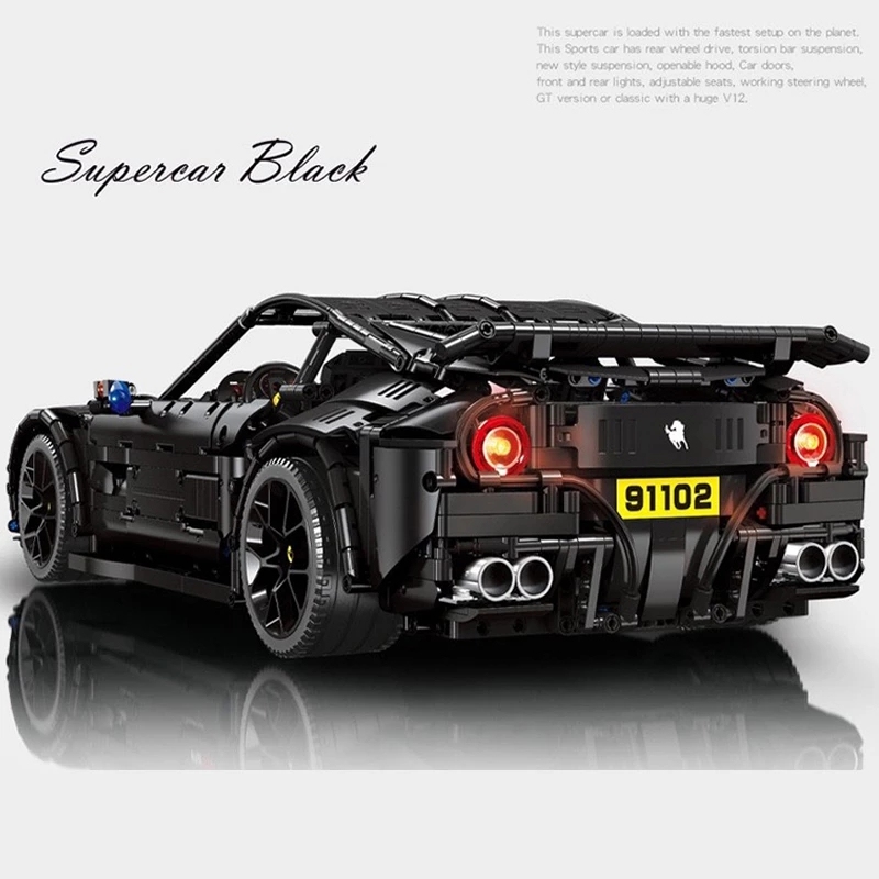 JieStar 91102 High-Tech Moc F12 Super Sport Black Racing Car Model RSR Bricks Building Blocks 3097Pcs Toys with Motor Ship From China.