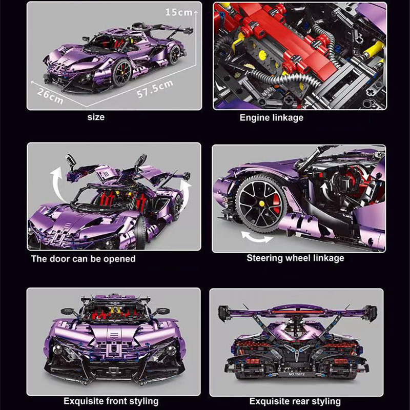 Super 18K K157 Moc Technic Purple Gumpert Apollo IE Car 1:8 Building Blocks 3668pcs Bricks Toys Ship From China.