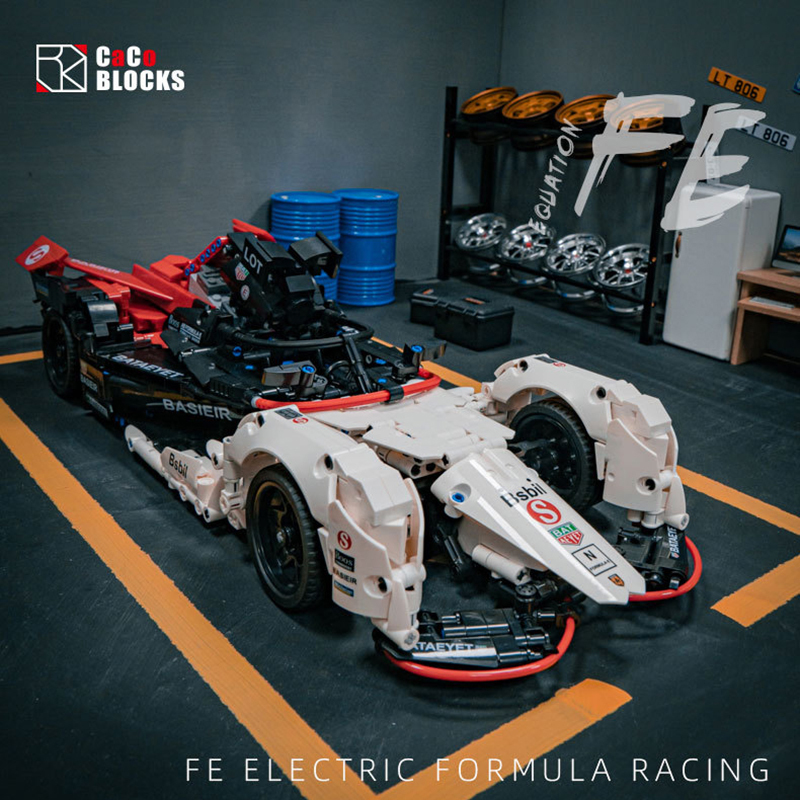 [with Motor] CaCo C018 Technic Moc Formula E racing Car -FE Model Building Blocks 1626pcs Bricks Toys from China.