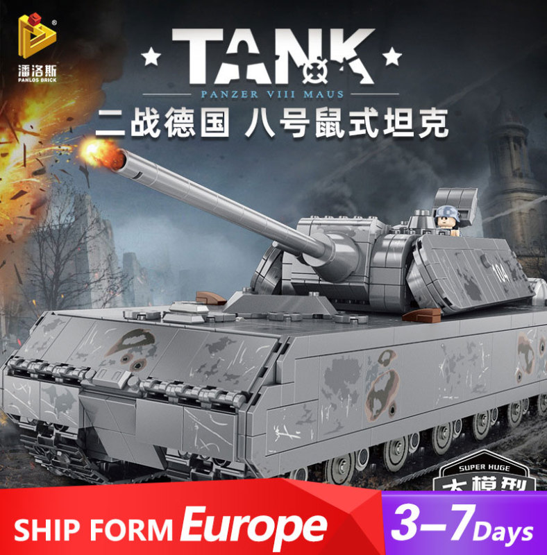 PANLOS 628009 Military Series SWAT World War II German Panzer VIII Maus Building Blocks 2127pcs Bricks Ship From Europe 3-7 Days Delivery