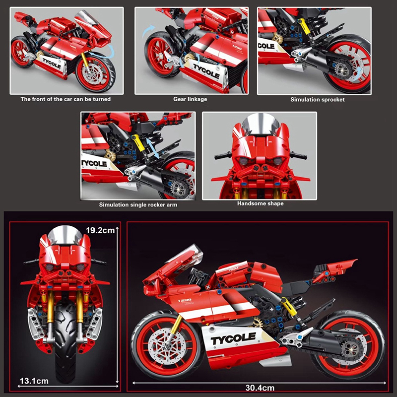 TaiGaoLe T3043 Moc Technic static version Red Motorcycle Model Building Blocks 729pcs Bricks Toy From China.