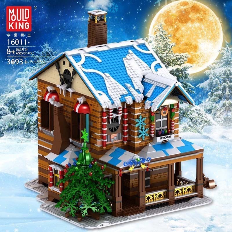 MouldKing 16011 3693PCS Christmas Series Christmas Cabin Light Spray Adult Assembled Model Building Block Toys Ship  From China