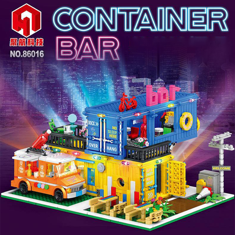 JuHang 86016 Moc Modular Buildings Container Bar Building Blocks 1489pcs Bricks Toys From China.