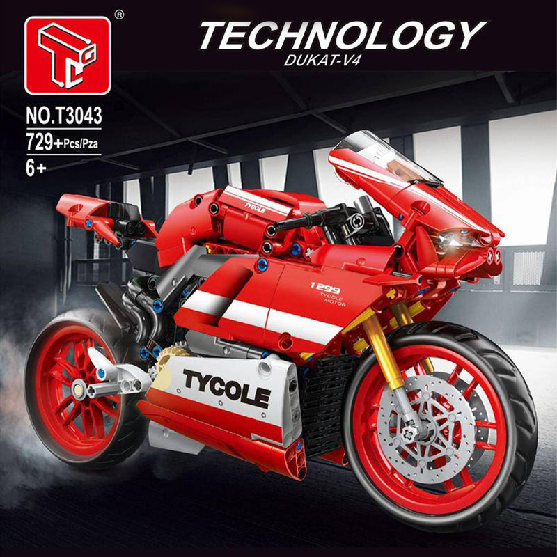 TaiGaoLe T3043 Moc Technic static version Red Motorcycle Model Building Blocks 729pcs Bricks Toy From China.