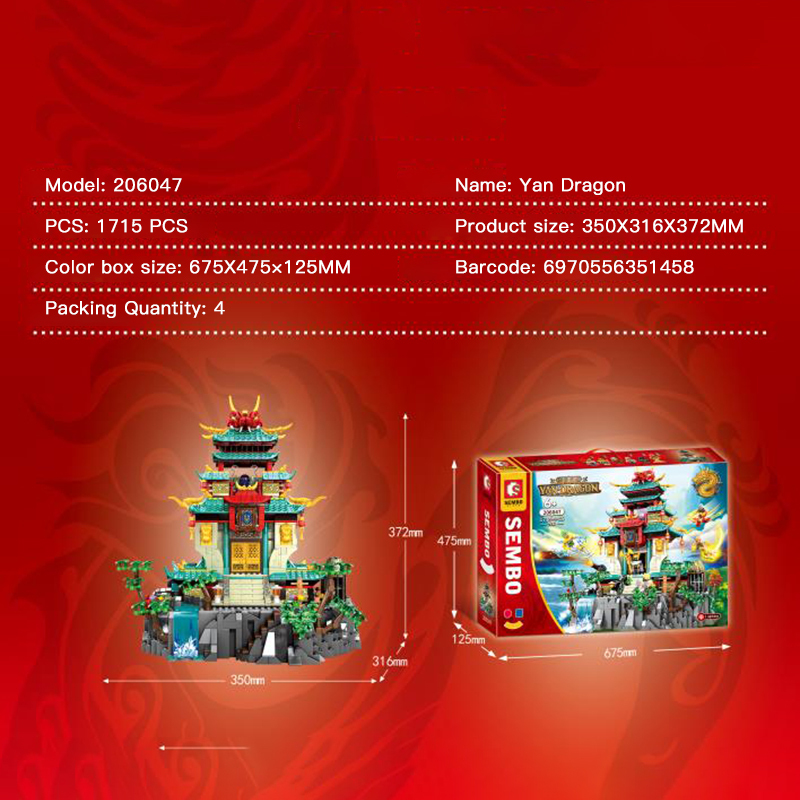 SEMBO 206047 Moc Bricks Movie & Game Yan Dragon Building Blocks 1715pcs Bricks Toys Gift From China.