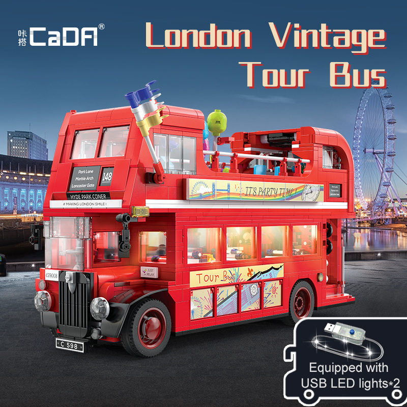 CaDa C59008 Moc London Retro Tour Buses Building Blocks Static Version with USB Light 1770pcs Bricks Toys From China Delivery.