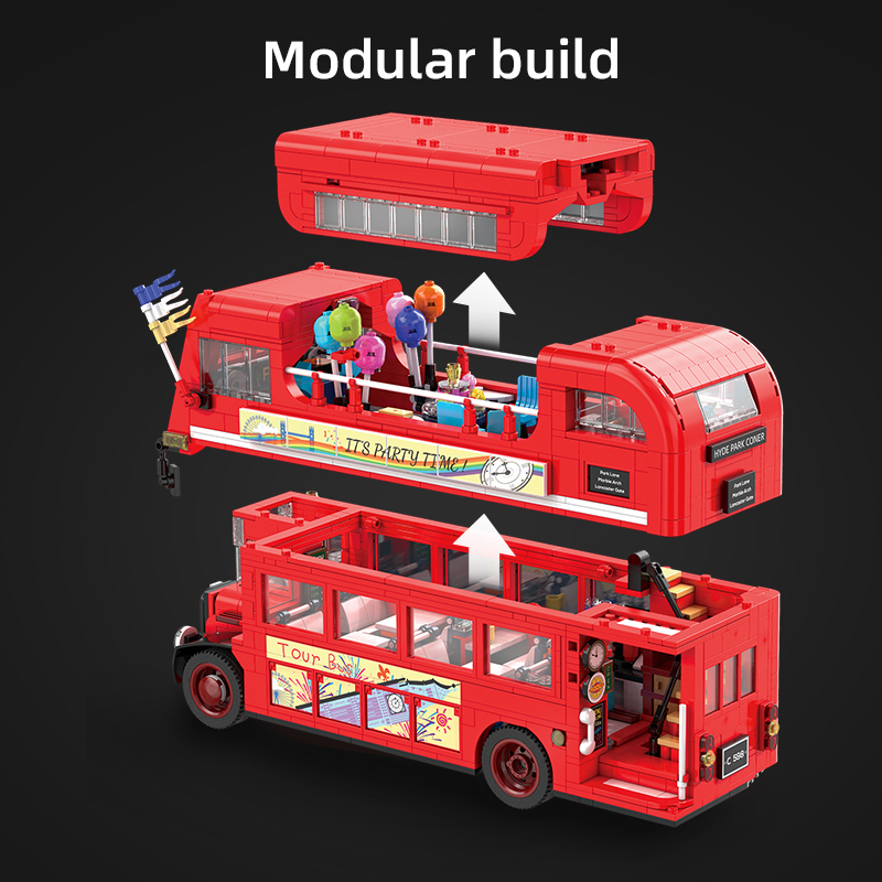 CaDa C59008 Moc London Retro Tour Buses Building Blocks Static Version with USB Light 1770pcs Bricks Toys From China Delivery.