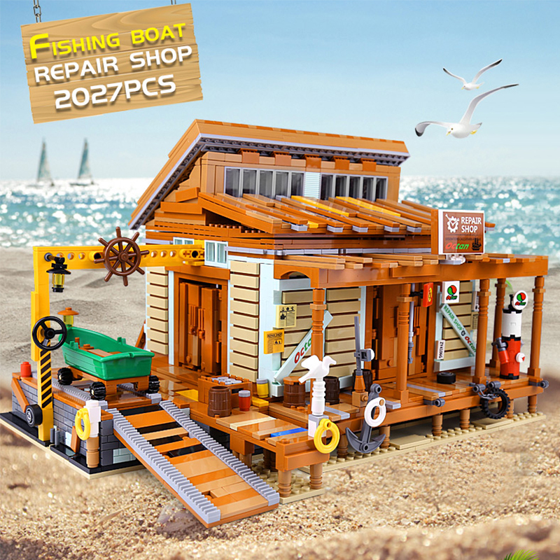 PangGu 12004 Modular MOC Creator Expert Buildings Shipyard Building Blocks Fish House Bricks 2027pcs From China Delivery.