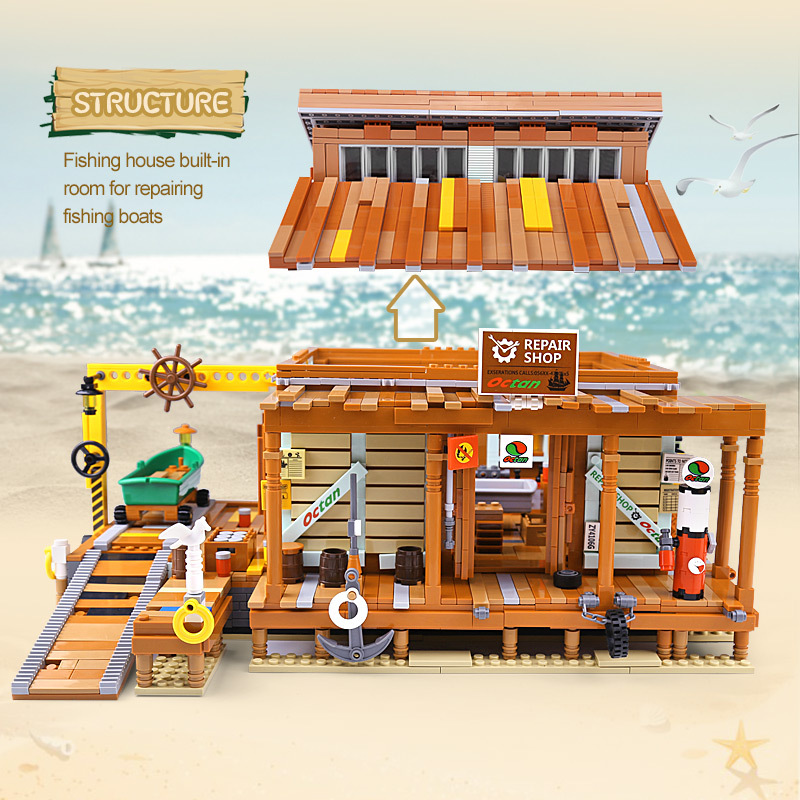 PangGu 12004 Modular MOC Creator Expert Buildings Shipyard Building Blocks Fish House Bricks 2027pcs From China Delivery.