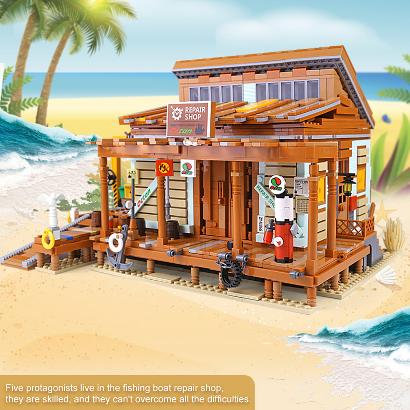 PangGu 12004 Modular MOC Creator Expert Buildings Shipyard Building Blocks Fish House Bricks 2027pcs From China Delivery.