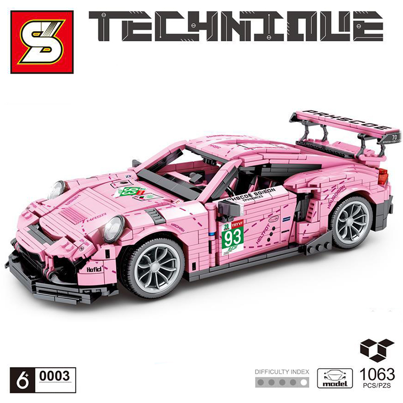 SY 0003 1063pcs GT3 Pink Sports Car Building Block From China