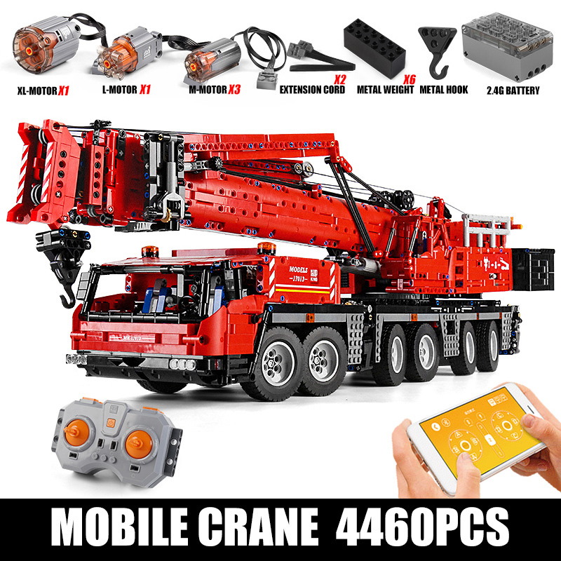 MOULD KING 17013 MOC Technic APP RC Grove GMK Crane Truck Model Building Blocks 4460pcs Bricks From China Delivery.