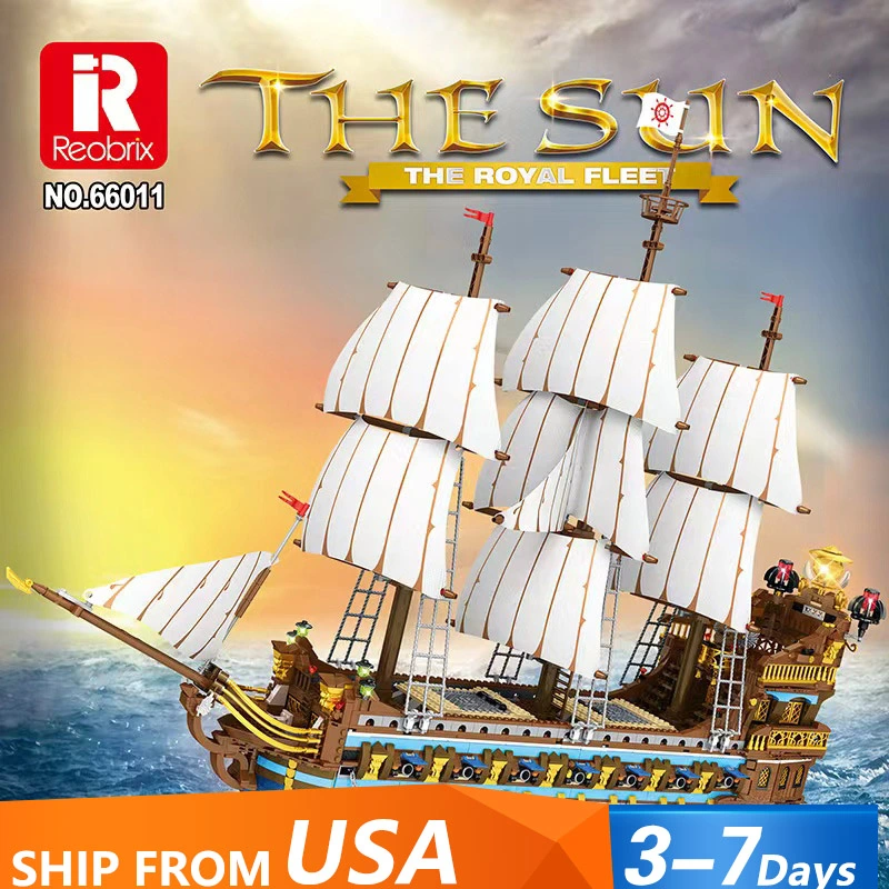 [Pre-sale by 25th]Reobrix 66011 Moc Movie Pirates The Royal Fleet The Sun ship Building Blocks 3162pcs bricks toys From USA 3-7 Days Delivery