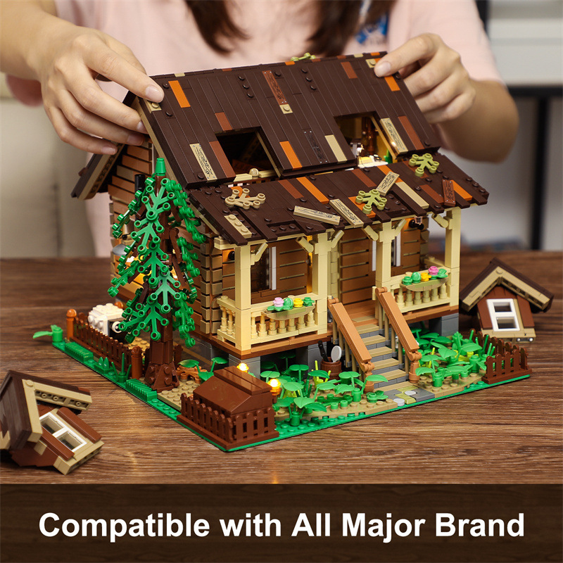 {Pre-Sale available by 31 Aug.}FUNWHOLE FH9001 Creator Modular Buildings Wood Cabin with Light parts Building Blocks 2097pcs Bricks Toys From Europe Delivery.