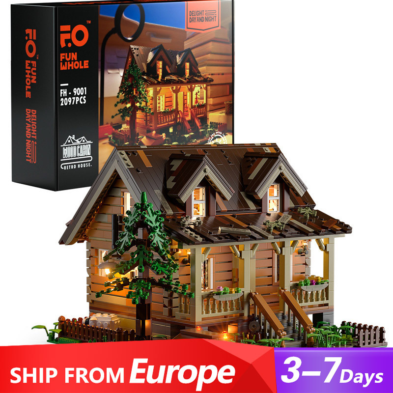 {Pre-Sale available by 31 Aug.}FUNWHOLE FH9001 Creator Modular Buildings Wood Cabin with Light parts Building Blocks 2097pcs Bricks Toys From Europe Delivery.