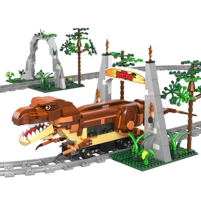{Without Minifigures}CaDa C59003 MOC Jurassic TYrannosaurus Railcar Dinosaur electric train Building Blocks(with Motor) 1039pcs Bricks Toys From China Delivery.
