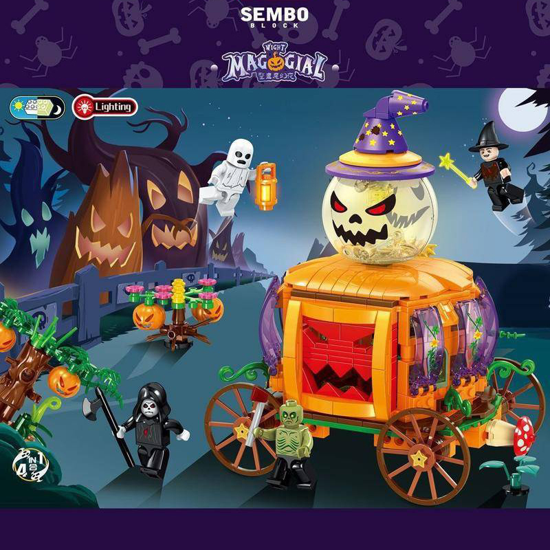 SEMBO 605017-20 Creator Halloween 4 in 1 pumpkin Car Building Blocks (Total 673pcs) Bricks Toys Gift From China Delivery.