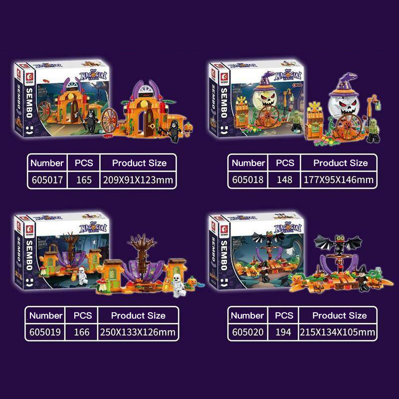 SEMBO 605017-20 Creator Halloween 4 in 1 pumpkin Car Building Blocks (Total 673pcs) Bricks Toys Gift From China Delivery.