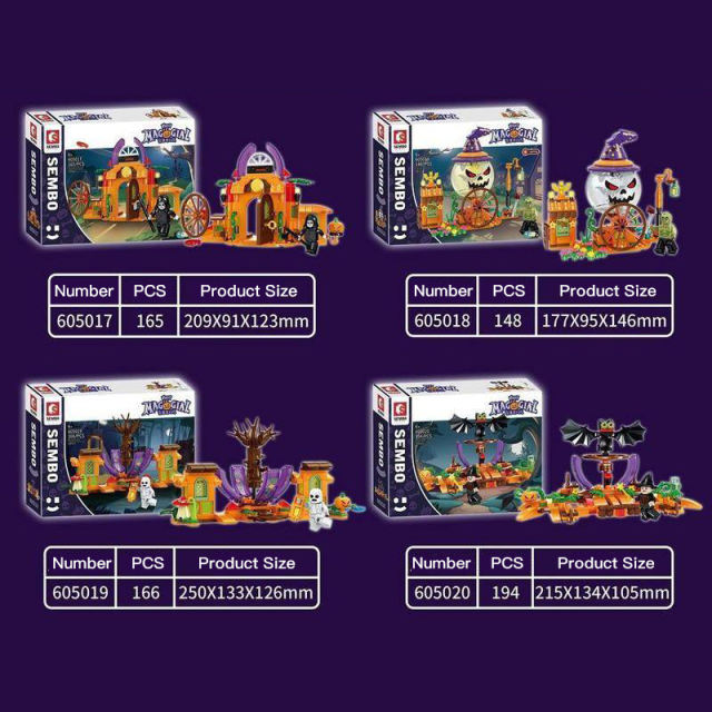 SEMBO 605017-20 Creator Halloween 4 in 1 pumpkin Car Building Blocks (Total 673pcs) Bricks Toys Gift From China Delivery.