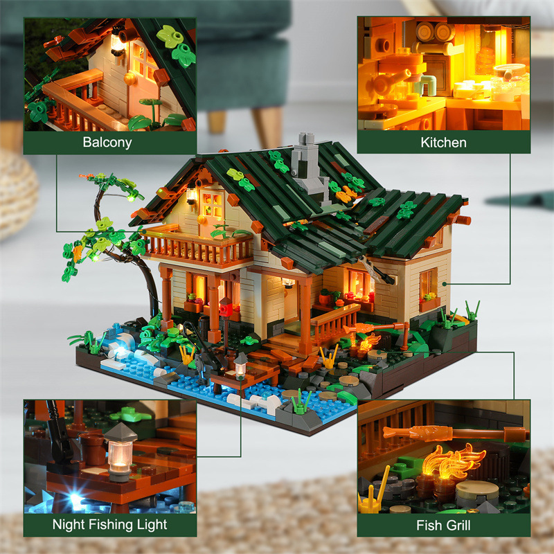 FUNWHOLE FH9004 Modular Buildings Lake House Building Blocks 1969pcs Bricks Toys From China Delivery.