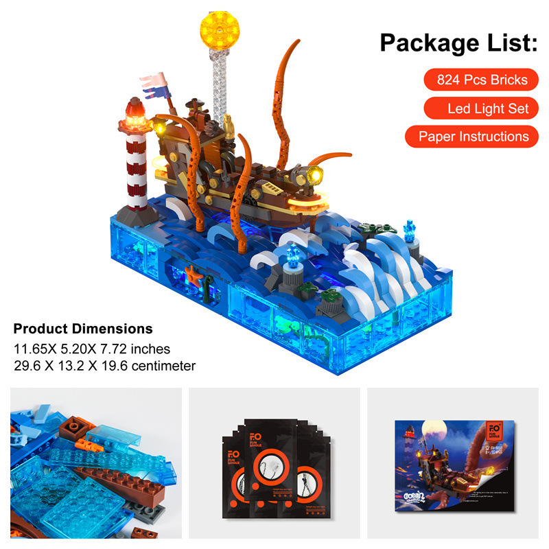 FUNWHOLE FH9003 Creator Expert Ocean Adventure Boat Building Blocks 824pcs Bricks Toys from China Delivery.