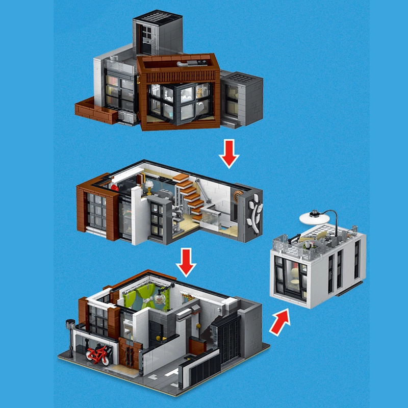 {Pre-Sale Available on 10th Oct.}Mork 10204 Cube Brown Modern Villa Modular Buildings 3591pcs Bricks Toys From USA 3-7 Days Delivery.