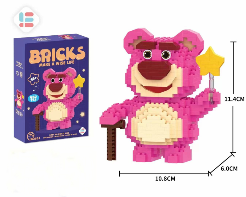 JIHUI W2301 W2301 Mini Bricks Star Strawberry Bear Winking Strawberry Bear Building Blocks 582 592PCS Bricks Toys From China Delivery.