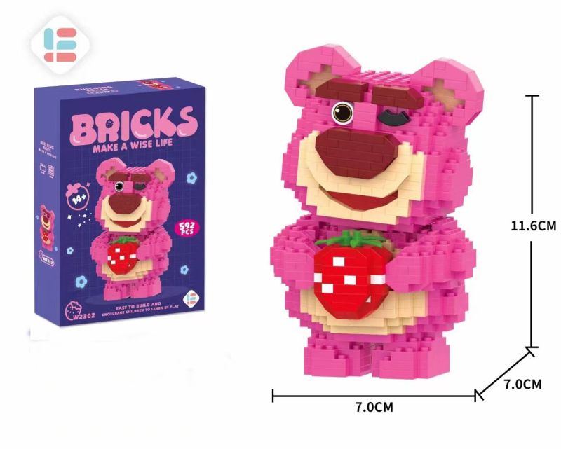 JIHUI W2301 W2301 Mini Bricks Star Strawberry Bear Winking Strawberry Bear Building Blocks 582 592PCS Bricks Toys From China Delivery.