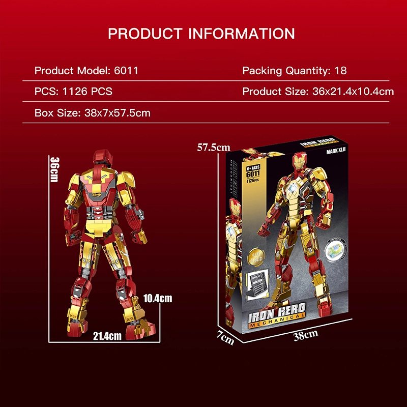 LEGO MOC TUOLE 6011 Super Heros Marvel MK42 Iron Hero Mechanical