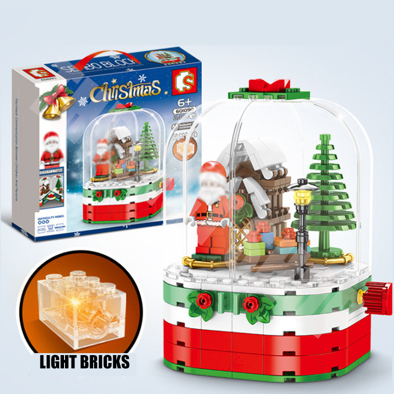 {With Light Bricks}SEMBO 601090 Creator Christmas Gift Santa's crystal ball Music Box Building Blocks 249pcs Bricks Toys From China Delivery.