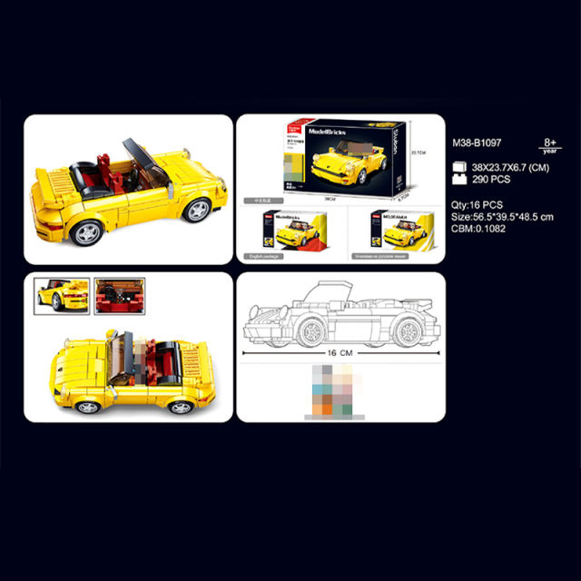 M38-B1097 Technic Speed Champions Yellow 930 Racers Sports Car Building Blocks 290pcs Bricks Toys From China Delivery.