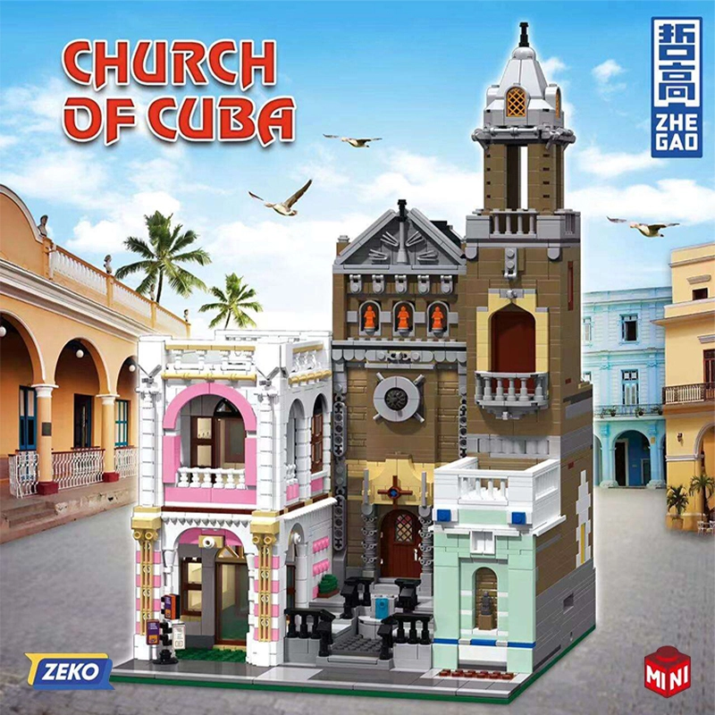 {MINI Bricks} ZHEGAO DZ6021 Creator Expert Modular Buildings Church Of Cuba Building Blocks 2300pcs Bricks Toys From China Delivery.