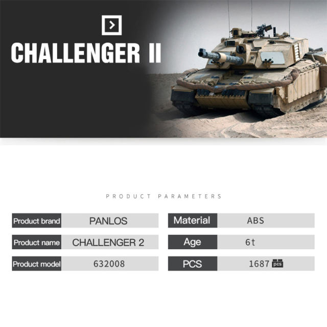 PANLOS 632008 Military Challenger II Main Battle Tank building Blocks 1687pcs Bricks Toys From China Delivery.