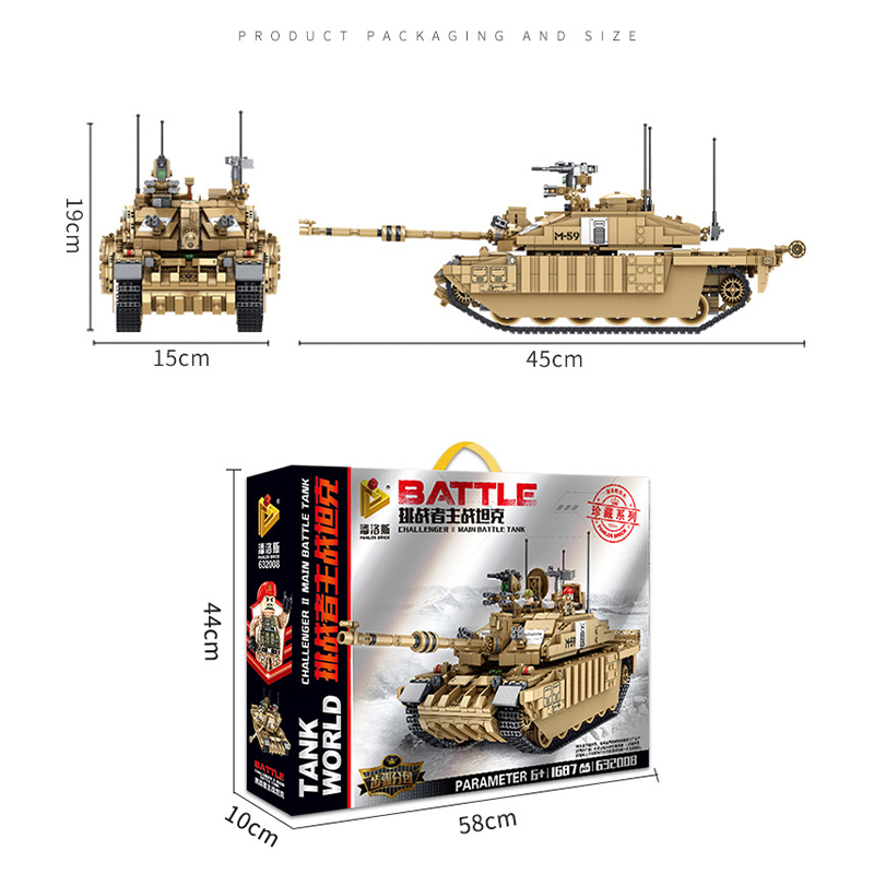 PANLOS 632008 Military Challenger II Main Battle Tank building Blocks 1687pcs Bricks Toys From China Delivery.