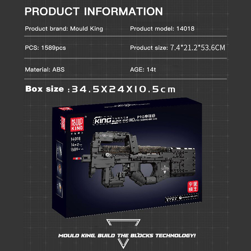 Mould King 14018 Military P90 Submachine Gun with Motor Building Blocks 1644pcs Bricks Toys From China Delivery.